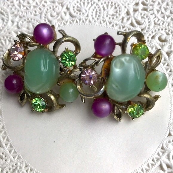 Coro Jewelry - Vintage Jellybean Rhinestone Earrings Coro Costume